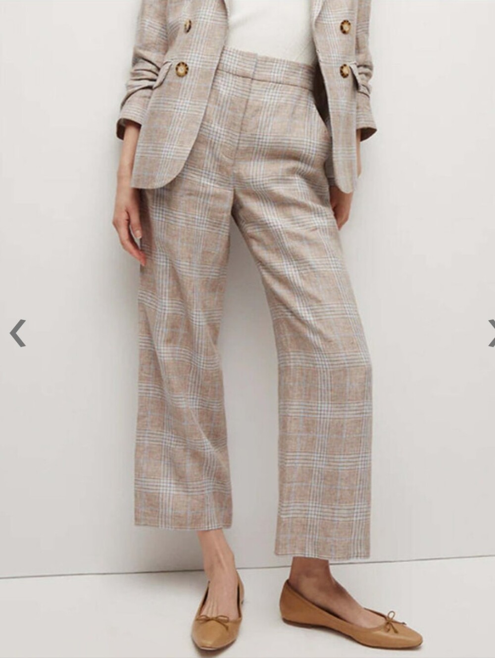 Veronica Beard Khaki Check Linen Brixton Pant Size 10